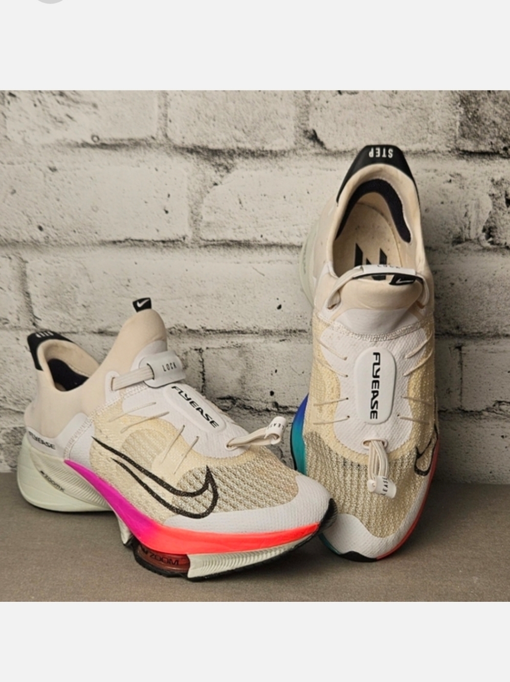 Nike Men's FlyEase Athletic Shoes White Cream Pink Blue